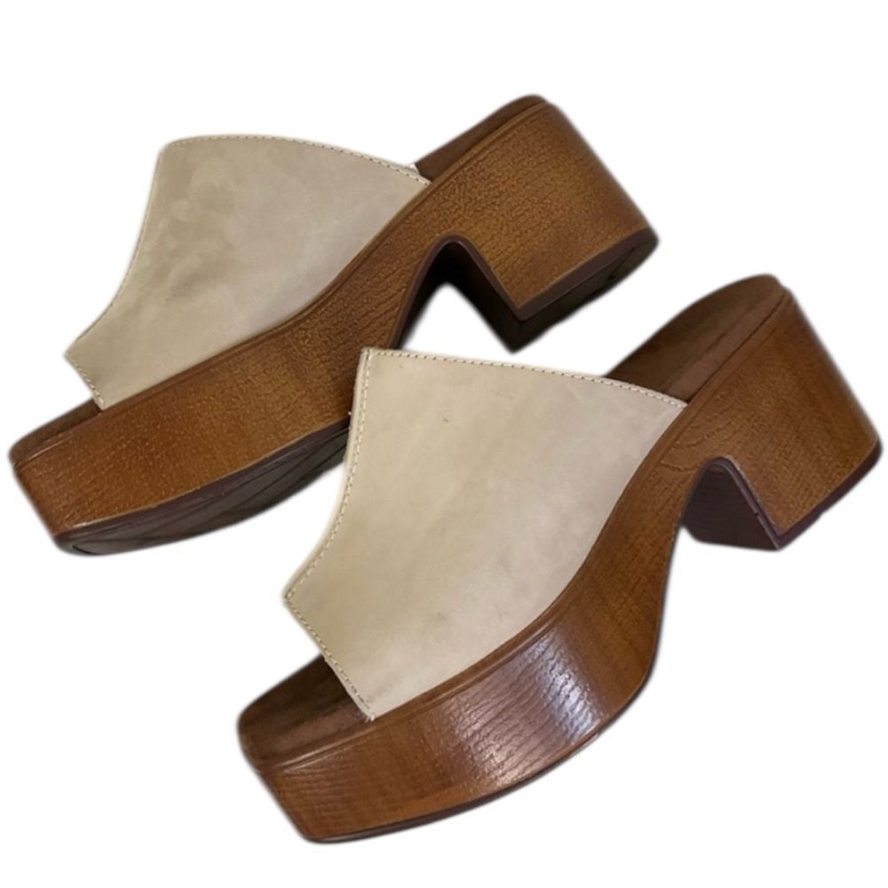 House of Harlow 1960 Ivory Griffin Leather Platform Block Heel Sandals Size 8.5M